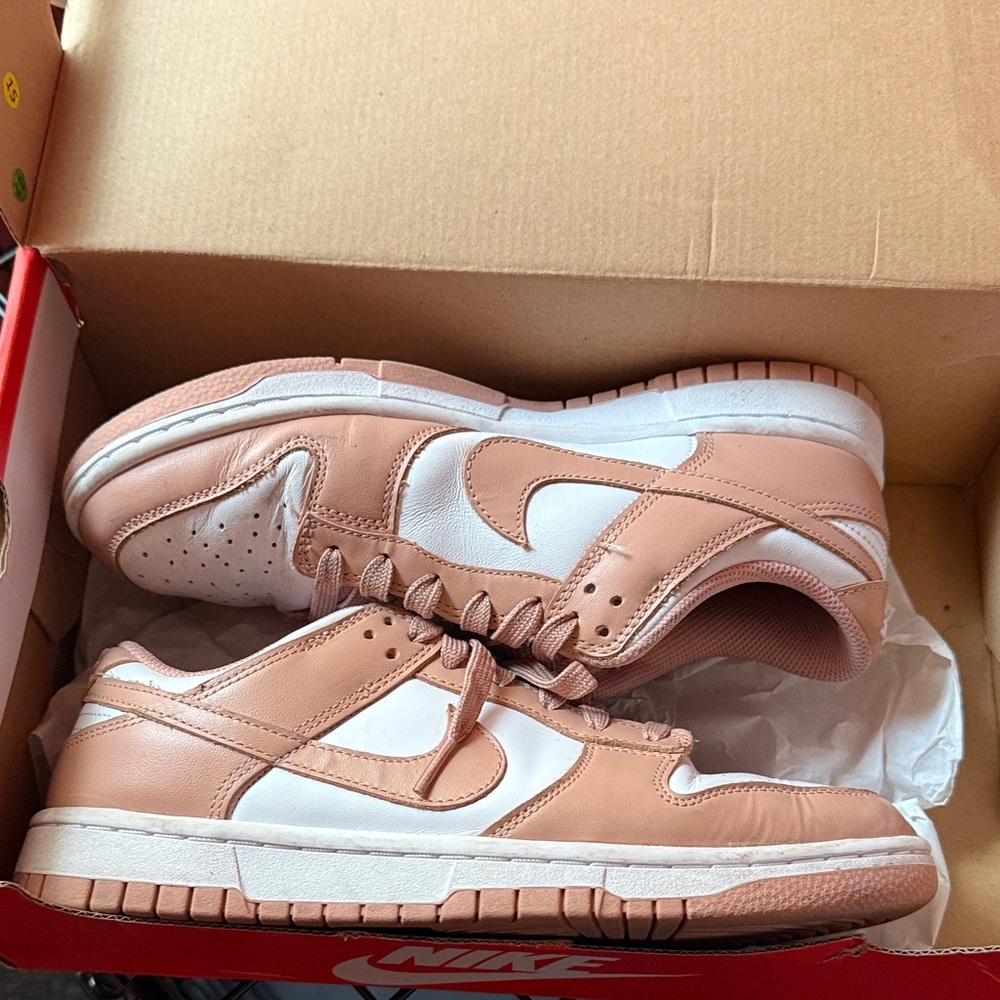 Nike Blush and White Low-Top DUNKS